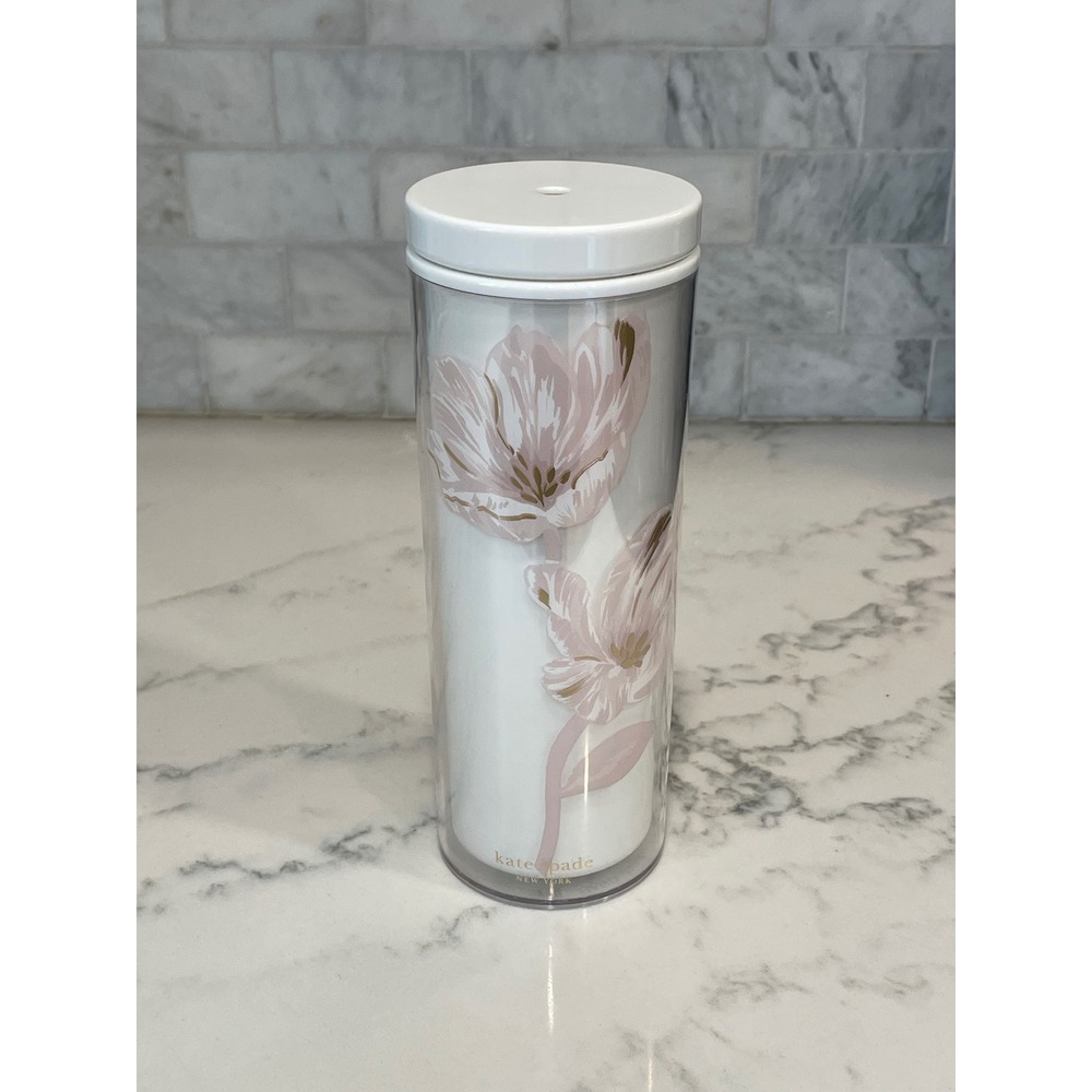 Kate Spade New York Pink‎ Floral Tulip Acrylic Tumbler Insulated Travel Cupp